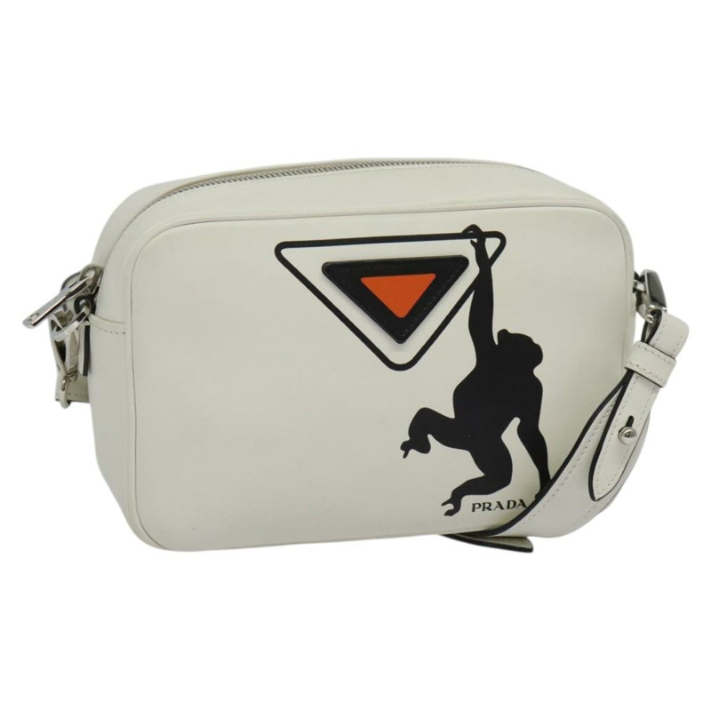 【日本直送】PRADA 單肩包 皮革 白色 銀色 正品 BA5096-0