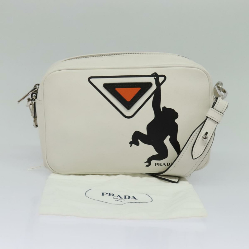 【日本直送】PRADA 單肩包 皮革 白色 銀色 正品 BA5096-11