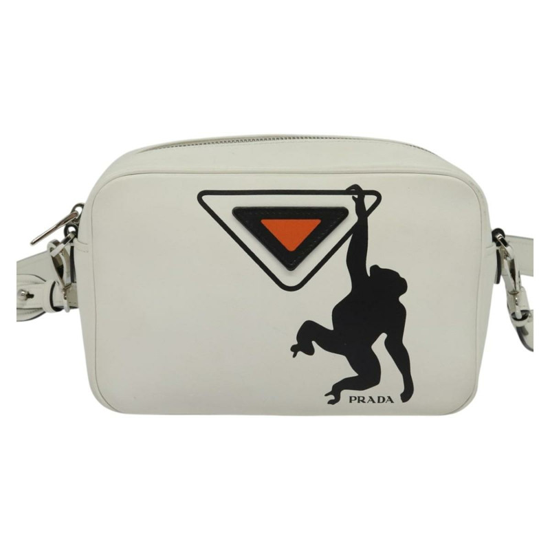 【日本直送】PRADA 單肩包 皮革 白色 銀色 正品 BA5096-12