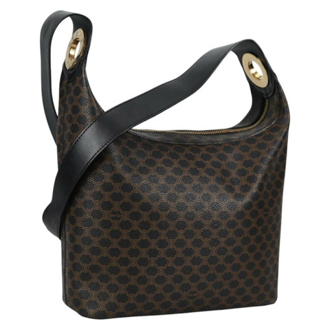 CELINE Macadam 帆布肩背包 PVC 皮革 黑金色 正品 135205V
