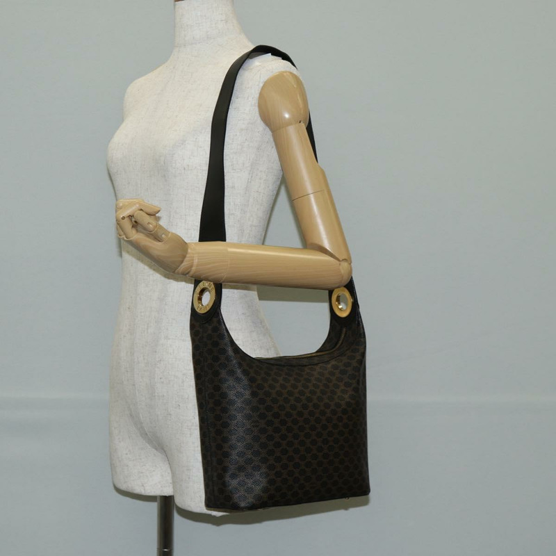 【日本直送】CELINE Macadam 帆布肩背包 PVC 皮革 黑金色 正品 135205V-22