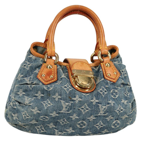 LOUIS VUITTON Monogram 牛仔布 Preity 手提包 藍色 M95020 LV 授權 140355V