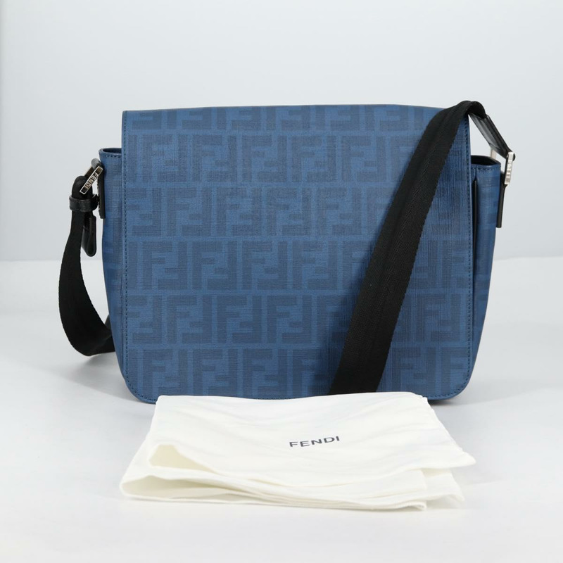 【日本直送】FENDI Zucca 帆布單肩包 PVC 藍色銀色 正品 135235M-11