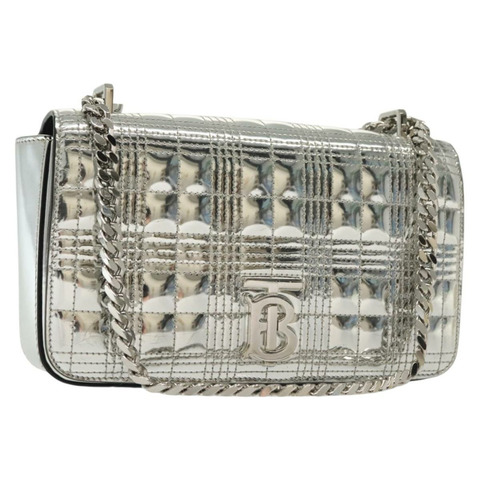BURBERRY 鏈條單肩包 琺瑯銀色 正品 140195