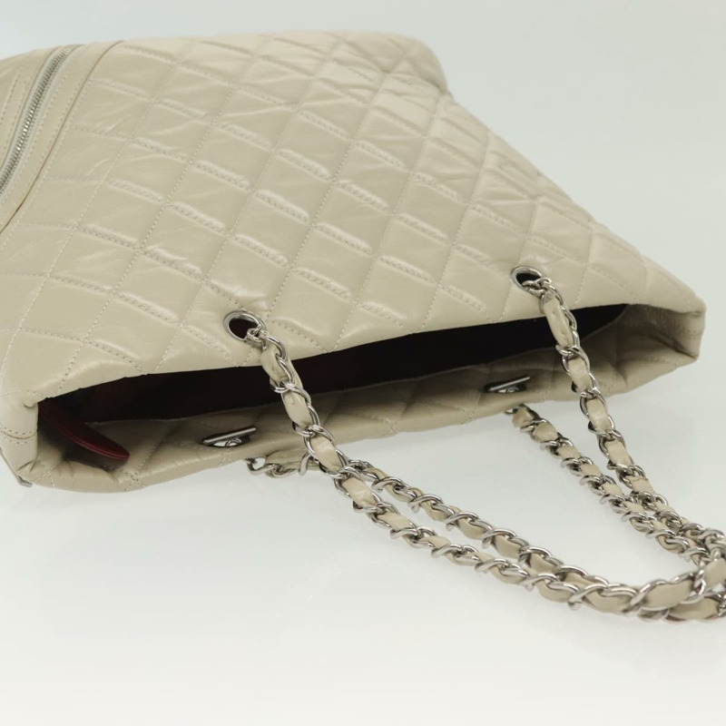 【日本直送】香奈兒鏈康邦線棉質俱樂部包皮革米色銀色 CC 正品 bs28856-6