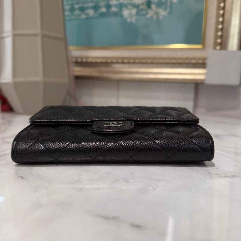Chanel 黑荔枝牛皮菱格紋銀釦下蓋6卡中夾AP0234-2