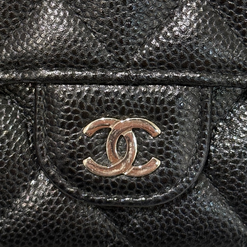 Chanel 黑荔枝牛皮菱格紋銀釦下蓋6卡中夾AP0234-7