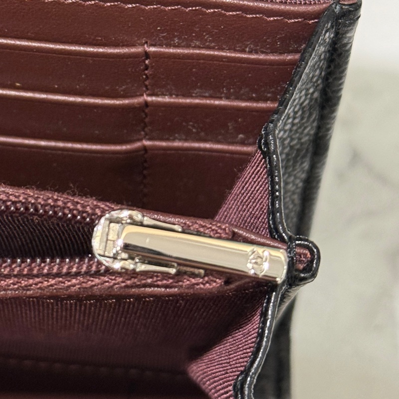 Chanel 黑荔枝牛皮菱格紋銀釦下蓋6卡中夾AP0234-8
