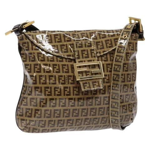 FENDI Zucchino 帆布 Mamma Baguette 肩背包 米色金色 正品 140274