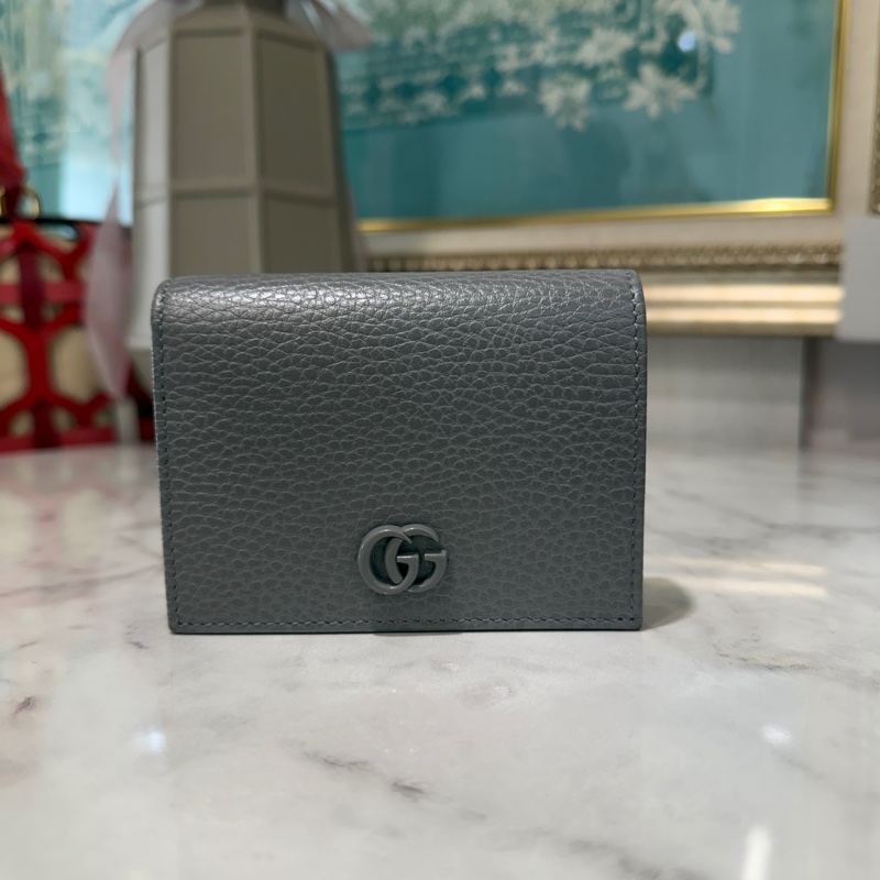 Gucci 灰牛皮Marmont銀釦對開5卡短夾-0