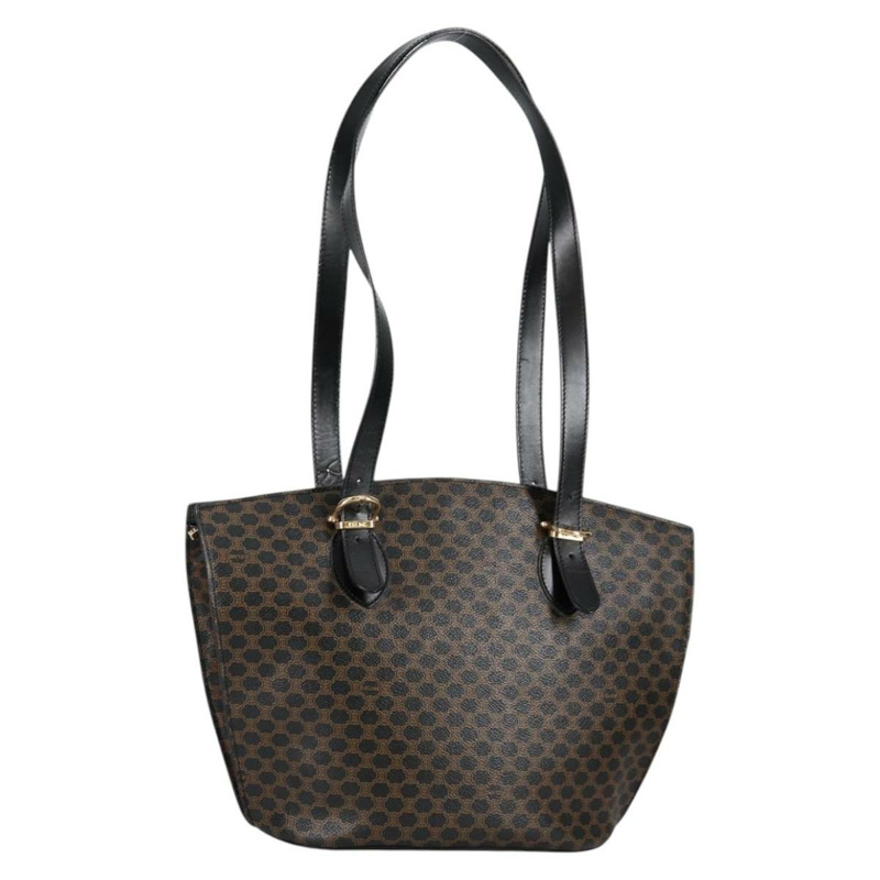 【日本直送】CELINE Macadam 帆布肩背包 PVC 皮革 黑金色 正品 am8906V-0