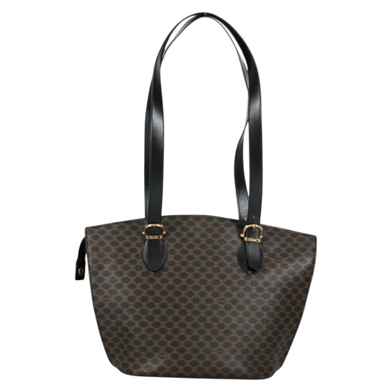 【日本直送】CELINE Macadam 帆布肩背包 PVC 皮革 黑金色 正品 am8906V-1