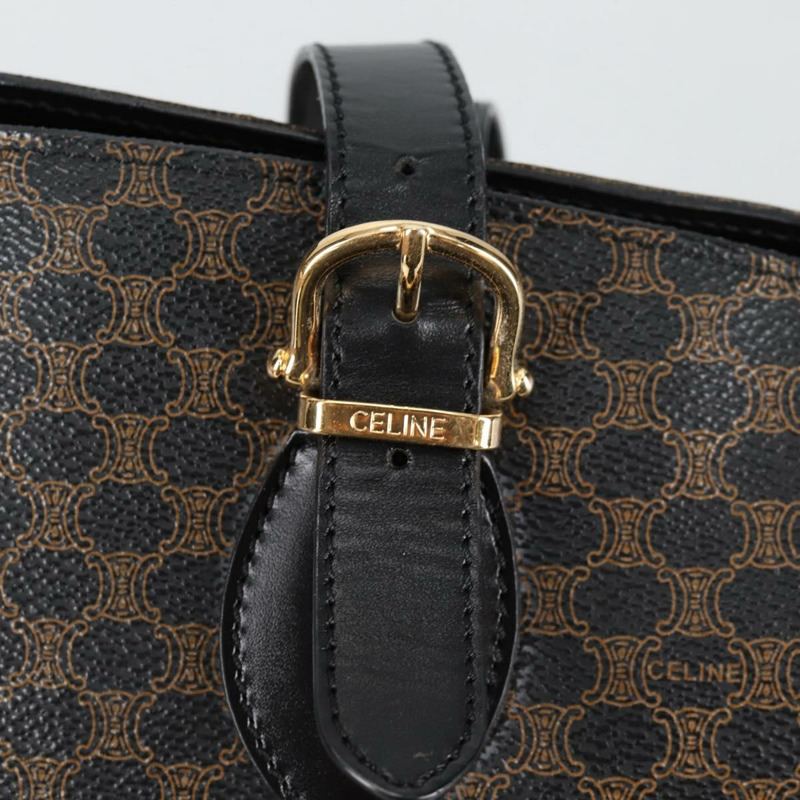 【日本直送】CELINE Macadam 帆布肩背包 PVC 皮革 黑金色 正品 am8906V-8