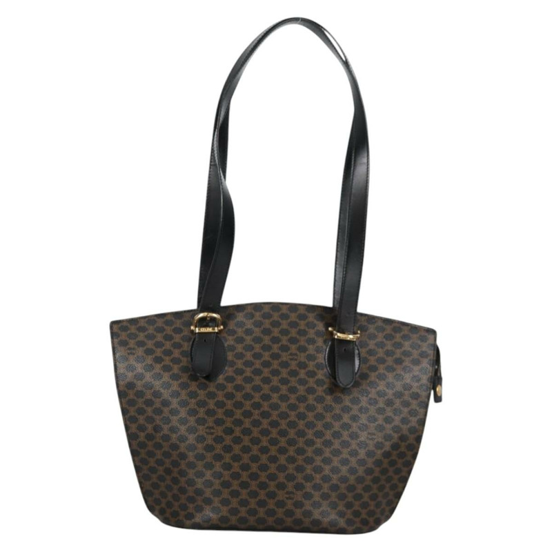 【日本直送】CELINE Macadam 帆布肩背包 PVC 皮革 黑金色 正品 am8906V-12
