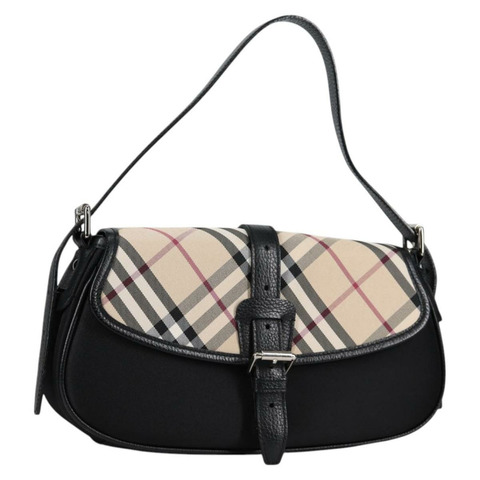 BURBERRY Nova 格紋肩背包 帆布 米色 銀色 正品 am8941V