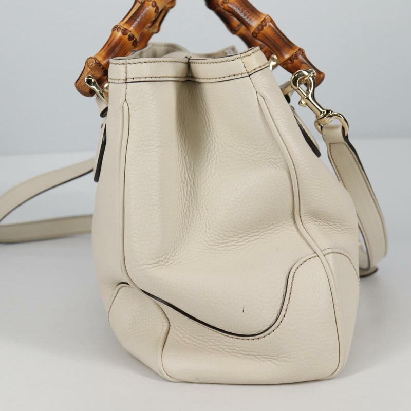 【日本直送】GUCCI 竹節手提包 皮革 2 向 白色 金色 308360 正品 135217V-5
