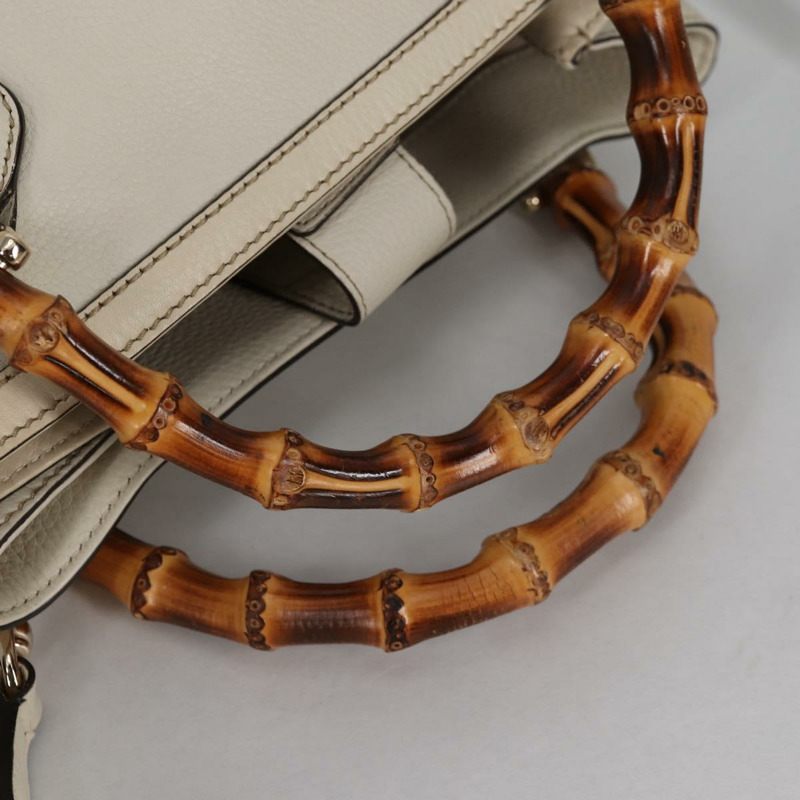 【日本直送】GUCCI 竹節手提包 皮革 2 向 白色 金色 308360 正品 135217V-7