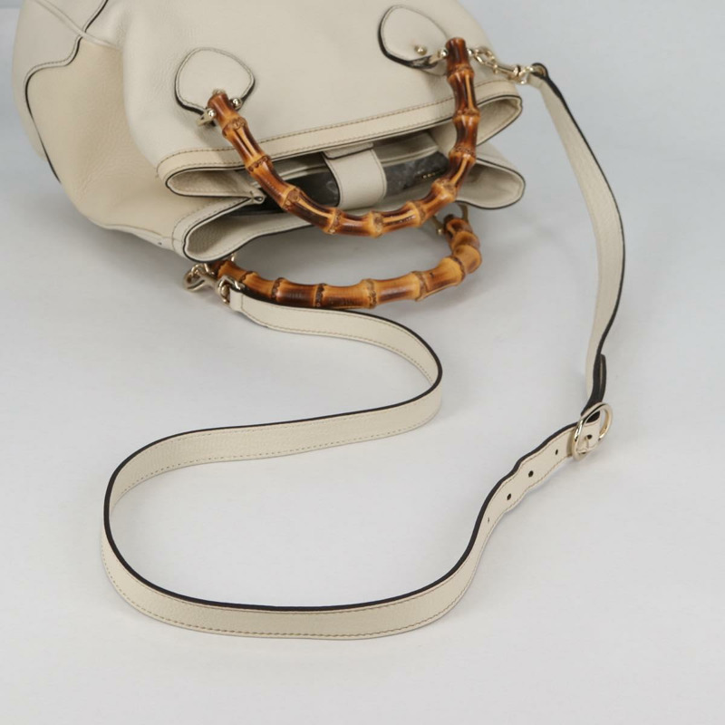 【日本直送】GUCCI 竹節手提包 皮革 2 向 白色 金色 308360 正品 135217V-8