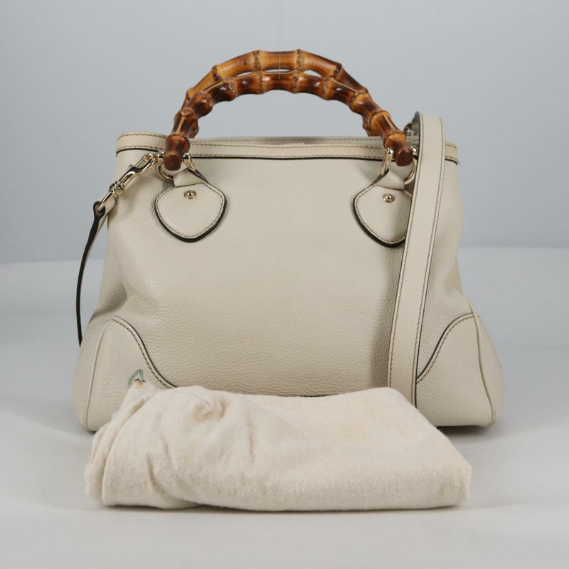【日本直送】GUCCI 竹節手提包 皮革 2 向 白色 金色 308360 正品 135217V-11