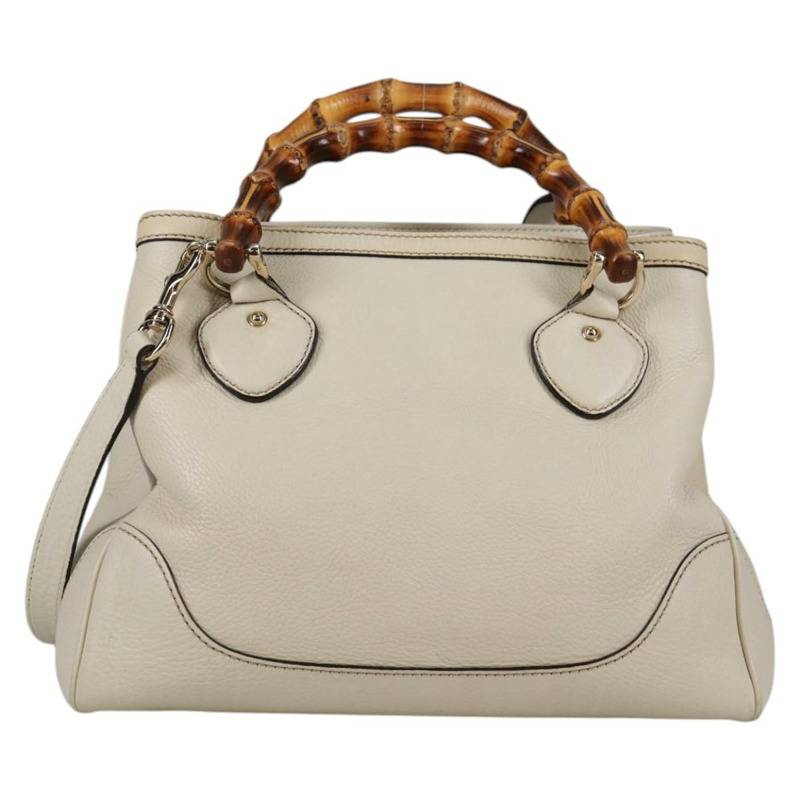 【日本直送】GUCCI 竹節手提包 皮革 2 向 白色 金色 308360 正品 135217V-12