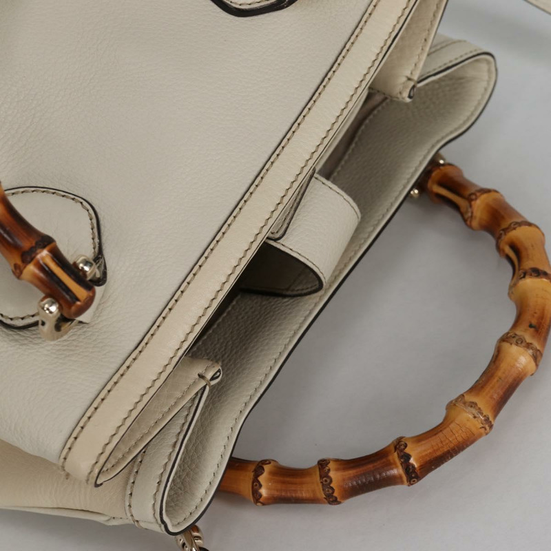 【日本直送】GUCCI 竹節手提包 皮革 2 向 白色 金色 308360 正品 135217V-13