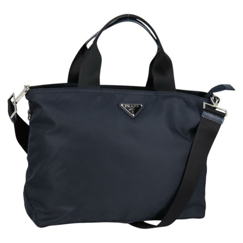 PRADA 手提包 尼龍 2 向 海軍藍 金色 正品 135239