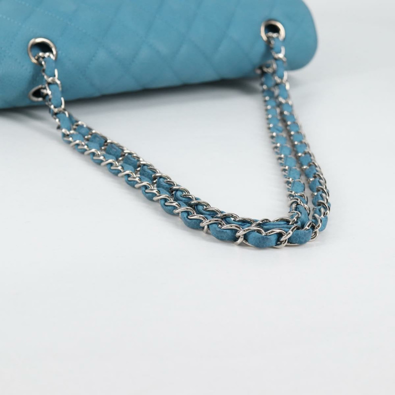【日本直送】香奈兒 Matelasse 25 雙翻蓋鏈條包 魚子醬膚色 藍色 CC 正品 136821M-5