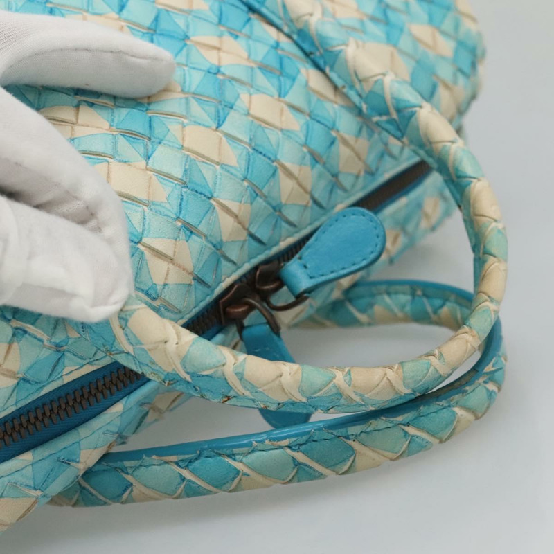 【日本直送】BOTTEGA VENETA INTRECCIATO 波士頓包 皮革 奧特萊斯 淺藍色 正品 140819-6