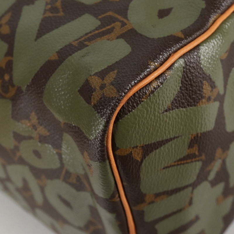 【日本直送】路易威登 Monogram Graffiti Speedy 30 包 綠卡其色 M92194 正品 fm4850V-14
