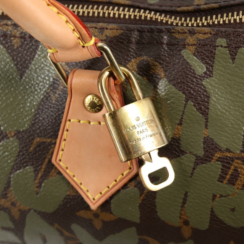 【日本直送】路易威登 Monogram Graffiti Speedy 30 包 綠卡其色 M92194 正品 fm4850V-18