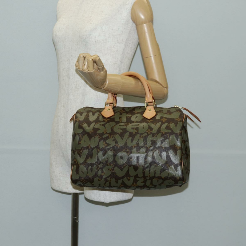 【日本直送】路易威登 Monogram Graffiti Speedy 30 包 綠卡其色 M92194 正品 fm4850V-22