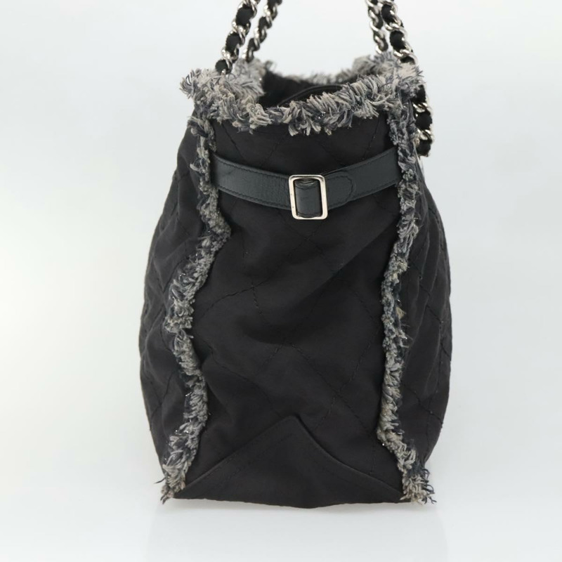 【日本直送】香奈兒 Wild Stitch 鏈條單肩包帆布黑色銀色 CC 正品 140498-3