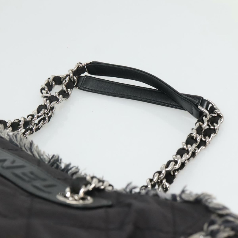 【日本直送】香奈兒 Wild Stitch 鏈條單肩包帆布黑色銀色 CC 正品 140498-7