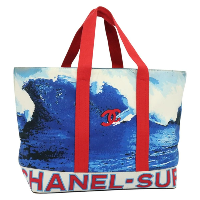 【日本直送】香奈兒 Surfline 托特包 帆布 藍白紅 CC 正品 140491-0