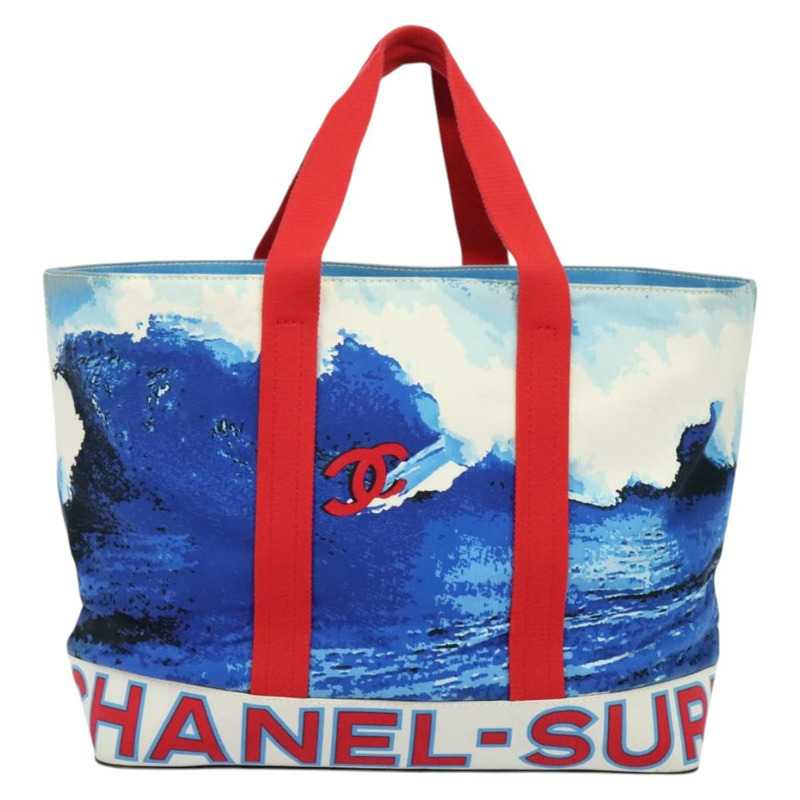 【日本直送】香奈兒 Surfline 托特包 帆布 藍白紅 CC 正品 140491-1