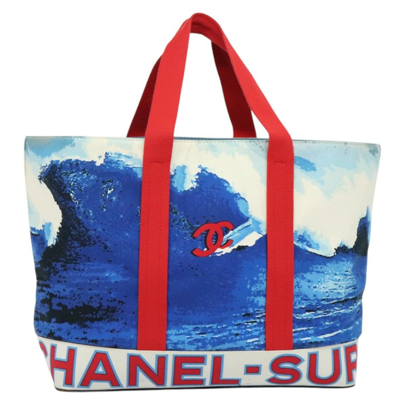 【日本直送】香奈兒 Surfline 托特包 帆布 藍白紅 CC 正品 140491-12