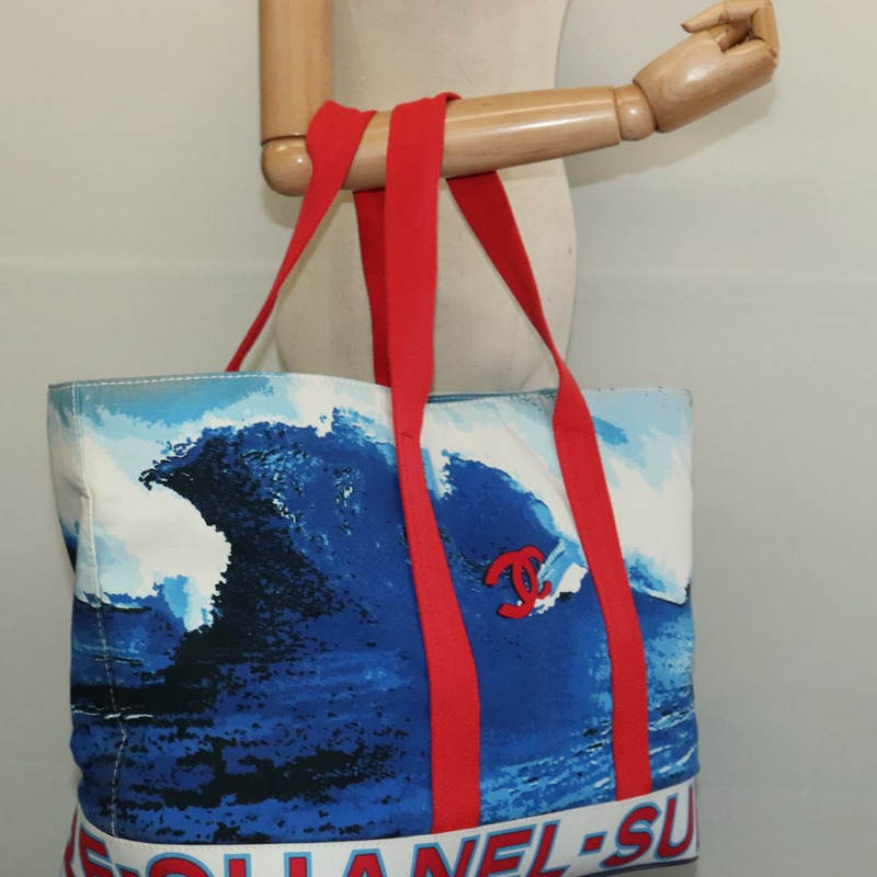 【日本直送】香奈兒 Surfline 托特包 帆布 藍白紅 CC 正品 140491-19