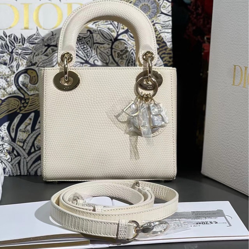 Dior三格白色蜥蜴皮金扣戴妃包,2022年購入-0