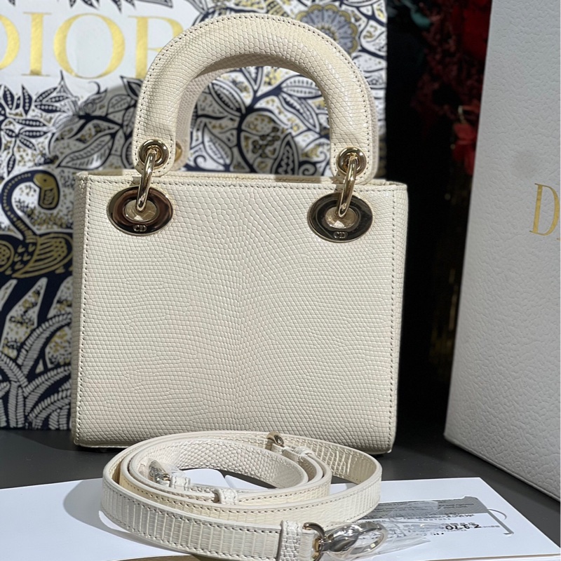 Dior三格白色蜥蜴皮金扣戴妃包,2022年購入-1