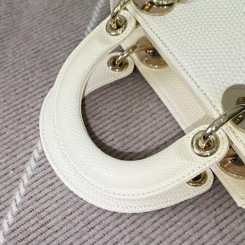 Dior三格白色蜥蜴皮金扣戴妃包,2022年購入-5
