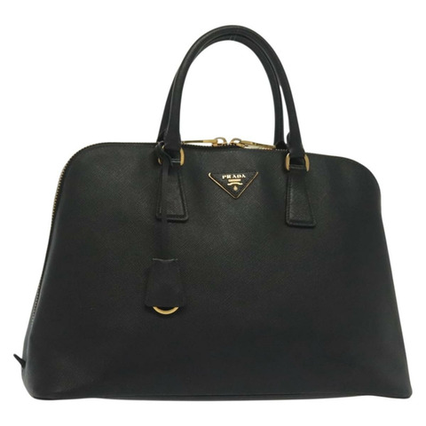 PRADA 手提包 Safiano 皮革 黑金色 Auth 141264