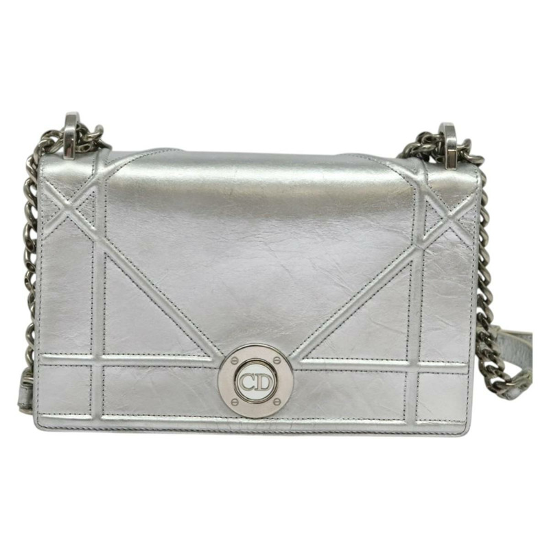 【日本直送】Christian Dior 鏈條 Diorama 肩背包 皮革 銀色 正品 BA5163-12