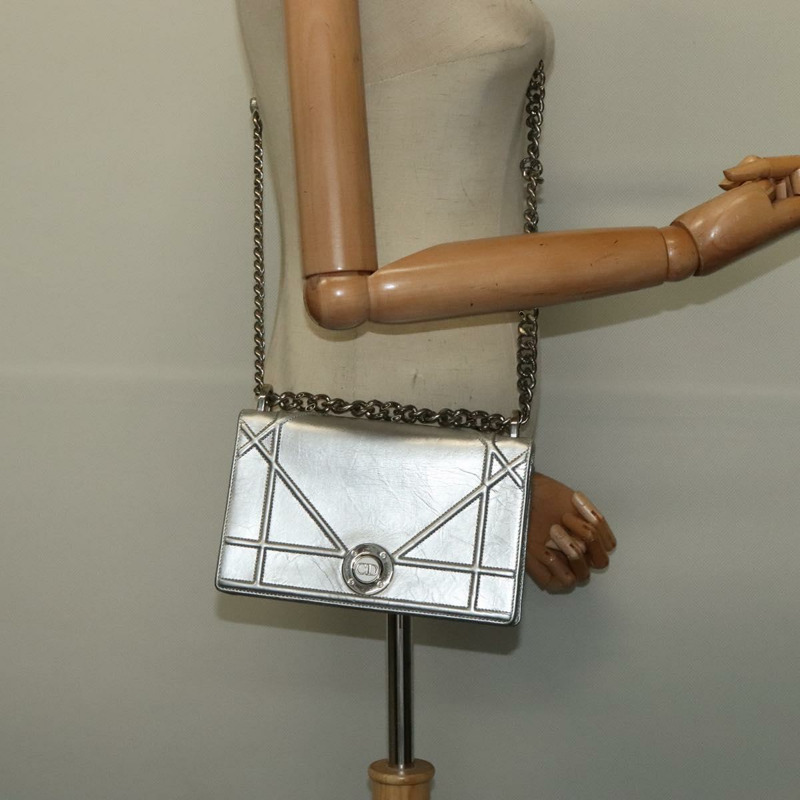 【日本直送】Christian Dior 鏈條 Diorama 肩背包 皮革 銀色 正品 BA5163-24