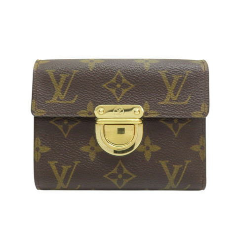 棕色 原花帆布 三折短夾 M58013 金扣【LOUIS VUITTON 路易威登】 M58013