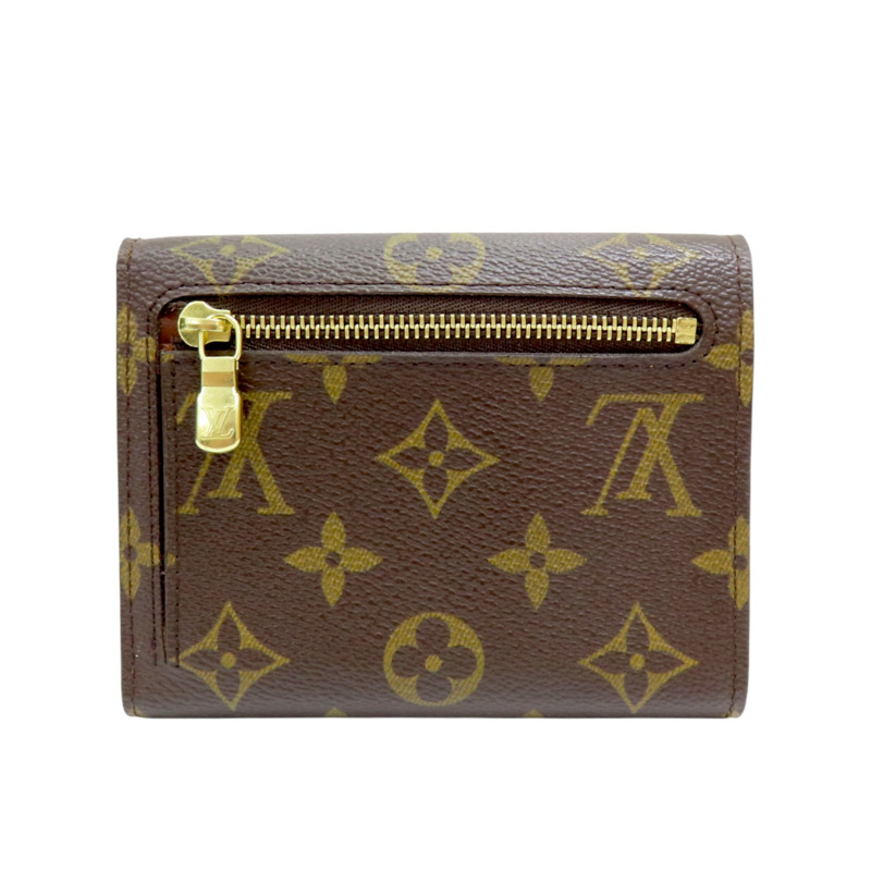 棕色 原花帆布 三折短夾 M58013 金扣【LOUIS VUITTON 路易威登】 M58013-1
