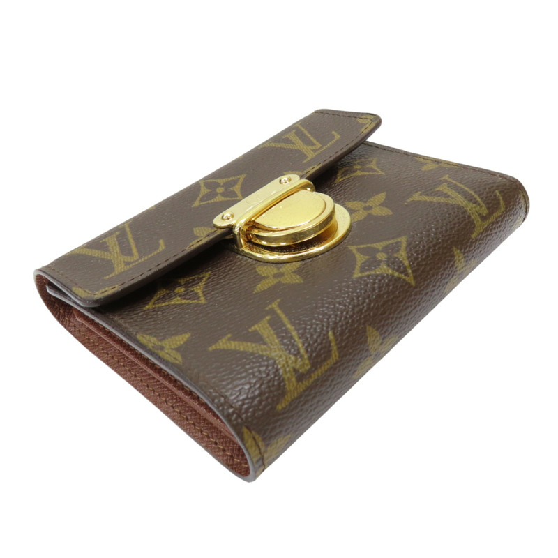 棕色 原花帆布 三折短夾 M58013 金扣【LOUIS VUITTON 路易威登】 M58013-2