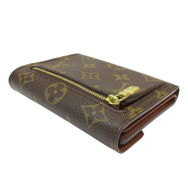 棕色 原花帆布 三折短夾 M58013 金扣【LOUIS VUITTON 路易威登】 M58013-3
