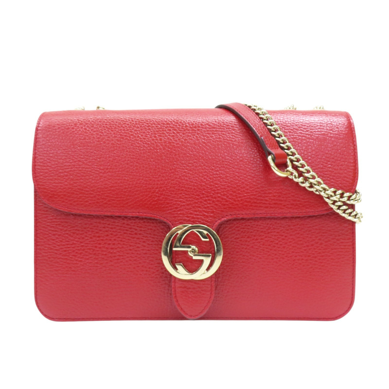 紅色牛皮 Interlocking GG 肩背包 Outlet 510303【GUCCI 古馳】 510303 520981/Red-0