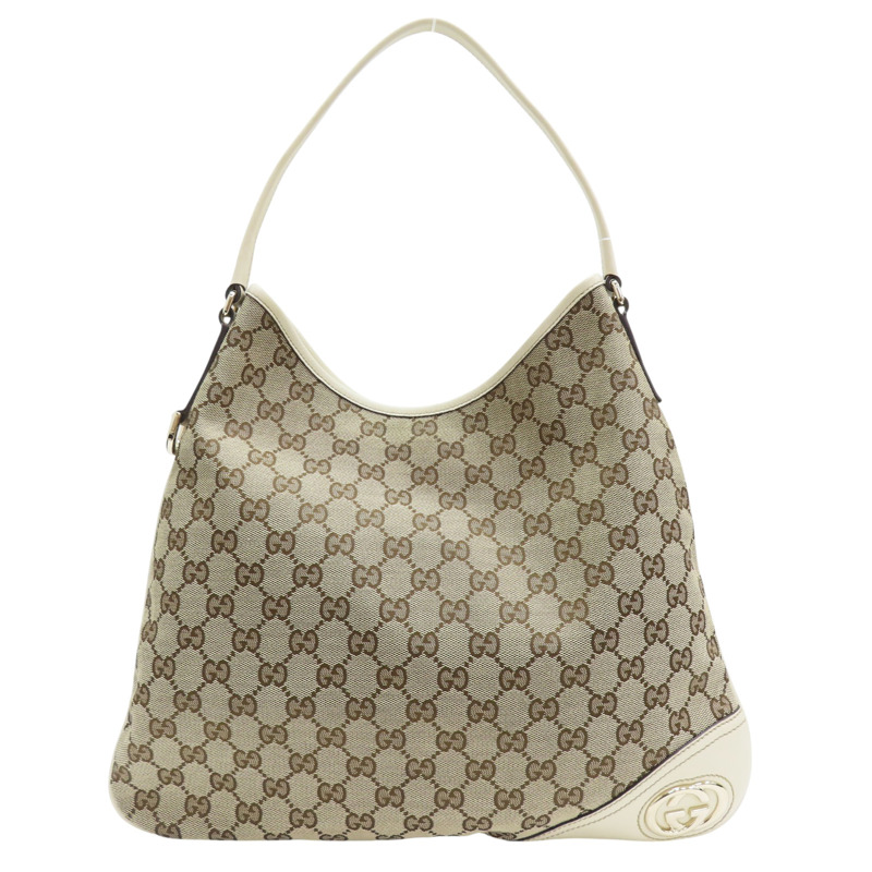 白色牛皮 緹花帆布 肩背包【GUCCI 古馳】 169947-0