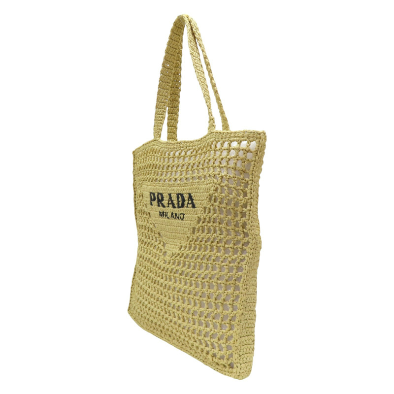 米色 拉菲草編織 Crochet 托特包 肩背包 1BG393【PRADA 普拉達】 1BG393-1
